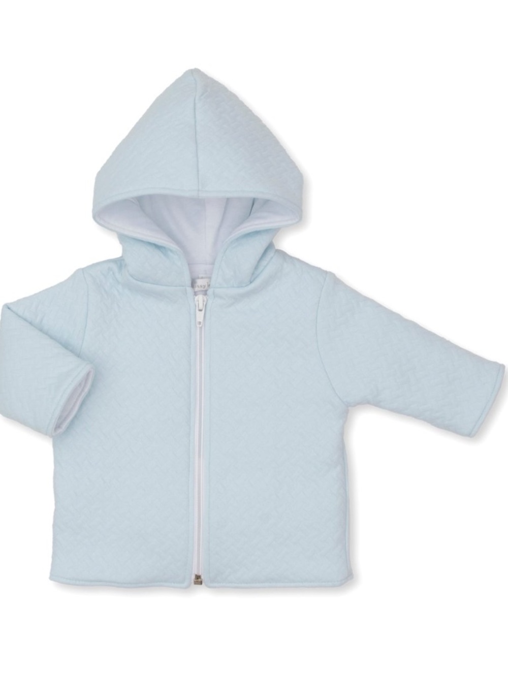 Like New Kissy Kissy Light Blue Unisex Jacquard Padded Zip Jacket, 12-18M